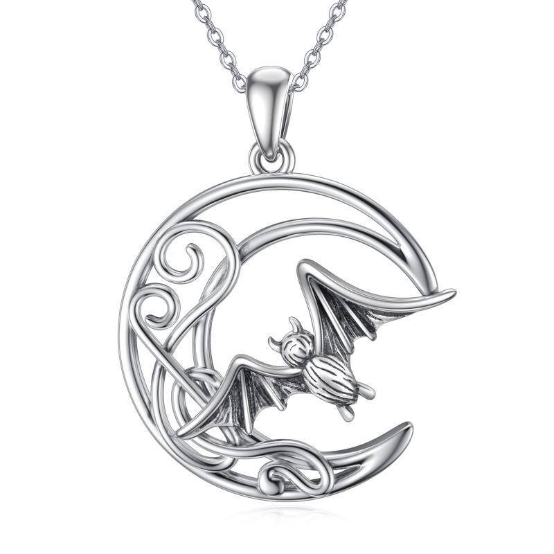 Collana con ciondolo pipistrello e luna in argento sterling-1