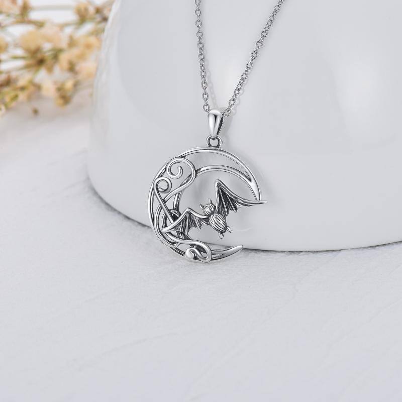 Collana con ciondolo pipistrello e luna in argento sterling-4