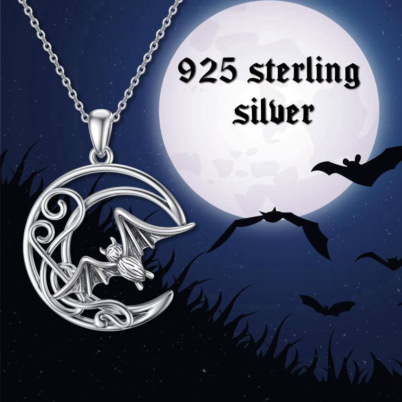 Collana con ciondolo pipistrello e luna in argento sterling-6