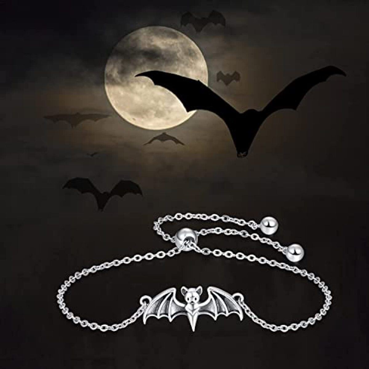 Bracelet en argent sterling avec pendentif chauve-souris-4