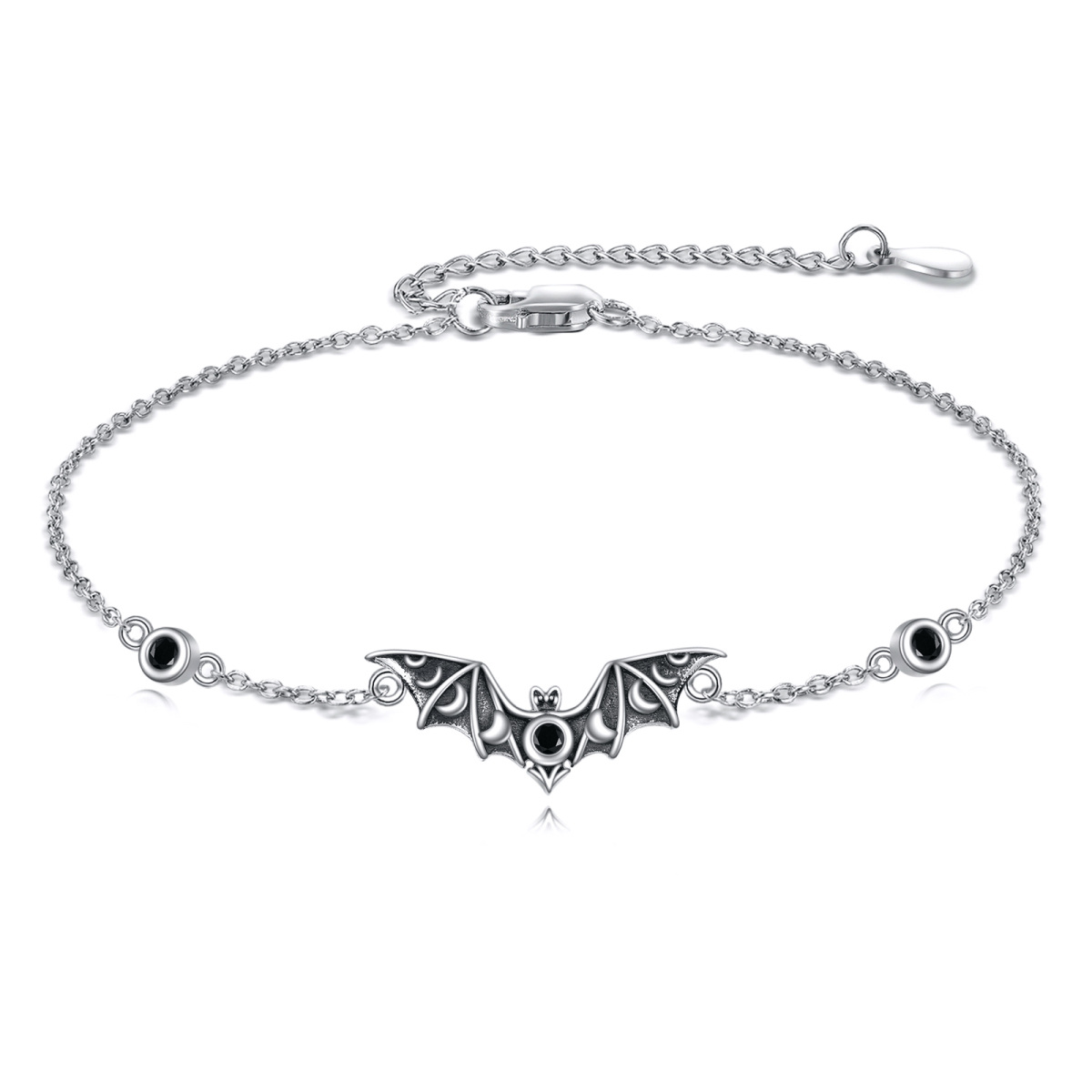 Sterling Silver Cubic Zirconia Bat Pendant Bracelet-1