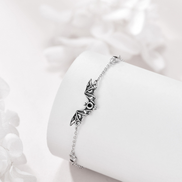 Sterling Silver Cubic Zirconia Bat Pendant Bracelet-4