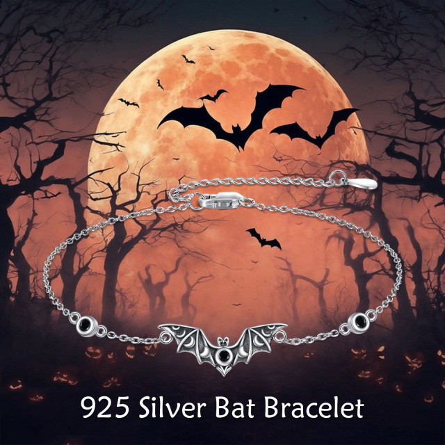 Bracciale con ciondolo a forma di pipistrello in argento sterling e zirconi cubici-6