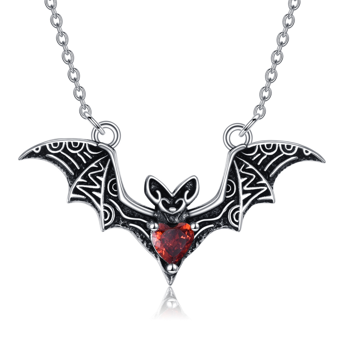 Sterling Silver Cubic Zirconia Bat Pendant Necklace-1