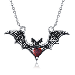 Sterling Silver Cubic Zirconia Bat Pendant Necklace-2