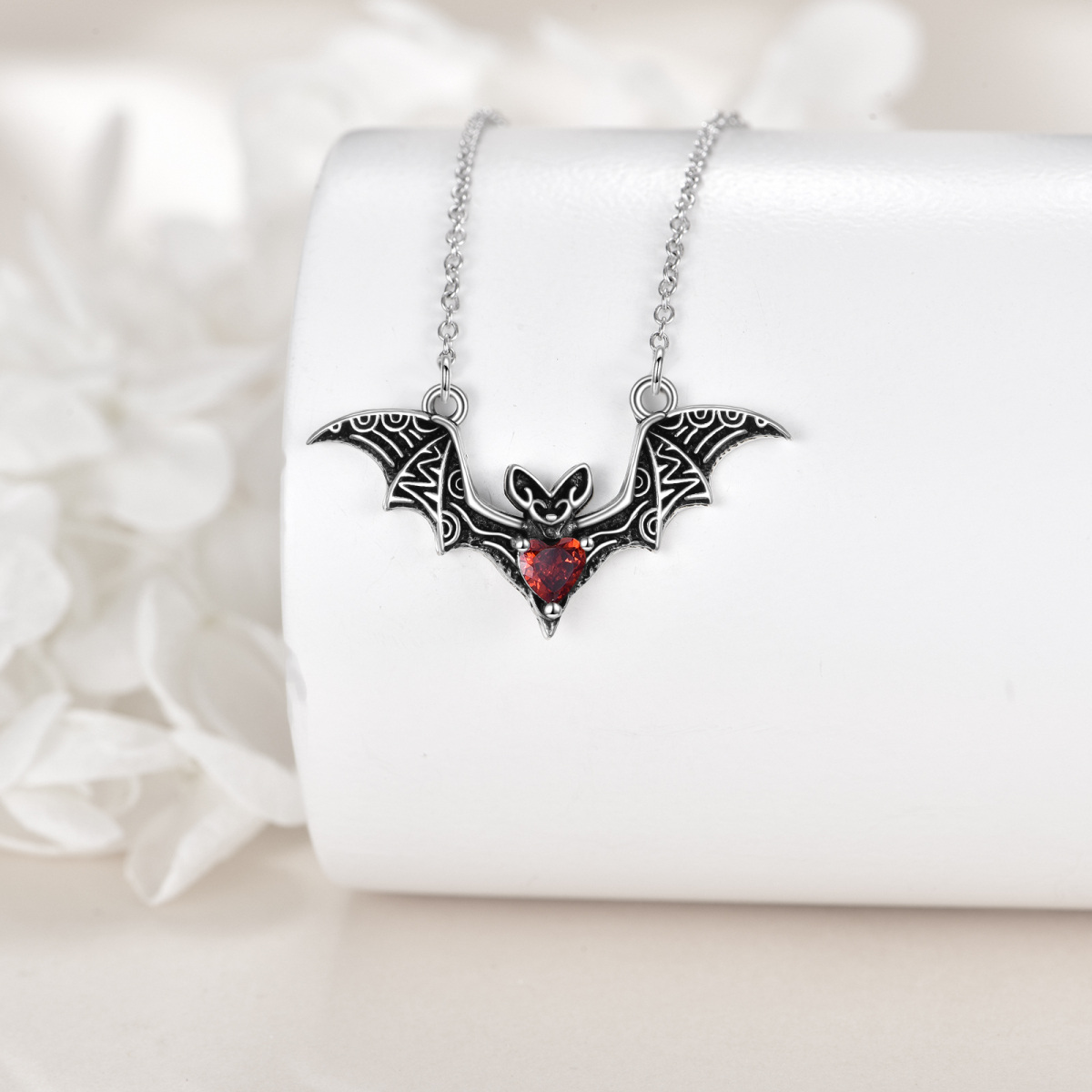 Sterling Silver Cubic Zirconia Bat Pendant Necklace-3