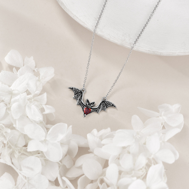 Sterling Silver Cubic Zirconia Bat Pendant Necklace-4