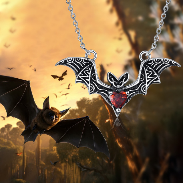 Sterling Silver Cubic Zirconia Bat Pendant Necklace-6