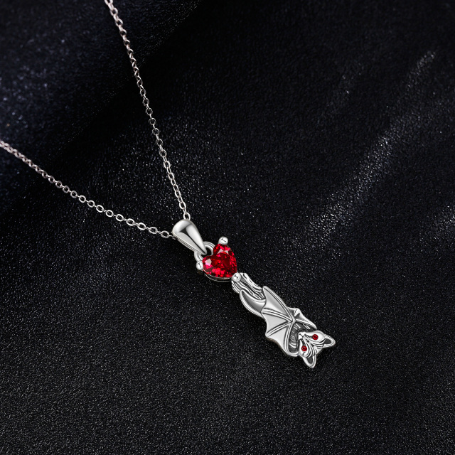 Sterling Silver Cubic Zirconia Bat Pendant Necklace-2