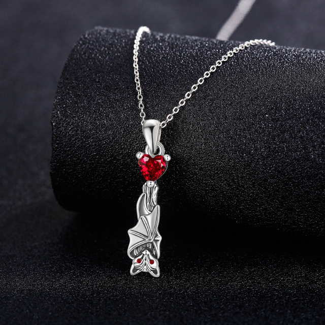 Sterling Silver Cubic Zirconia Bat Pendant Necklace-3