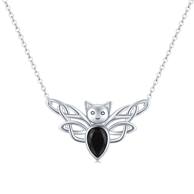 Sterling Silber Cubic Zirkonia Fledermaus Anhänger Halskette-1