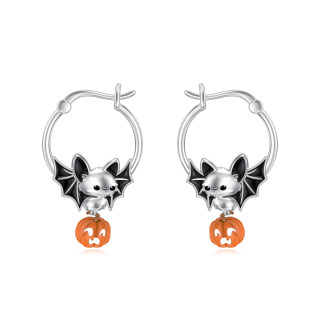 Sterling Silver Bat & Pumpkin Hoop Earrings-17