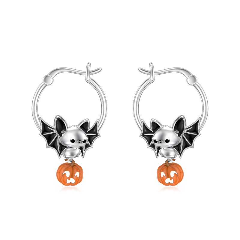 أقراط هوب من الفضة الإسترلينية على شكل خفاش وقرع-1