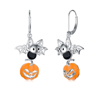 Sterling Silver Bat & Pumpkin Lever-back Earrings-2