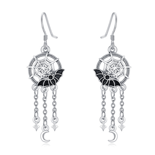 Sterling Silver Bat Spider Web Drop Earrings