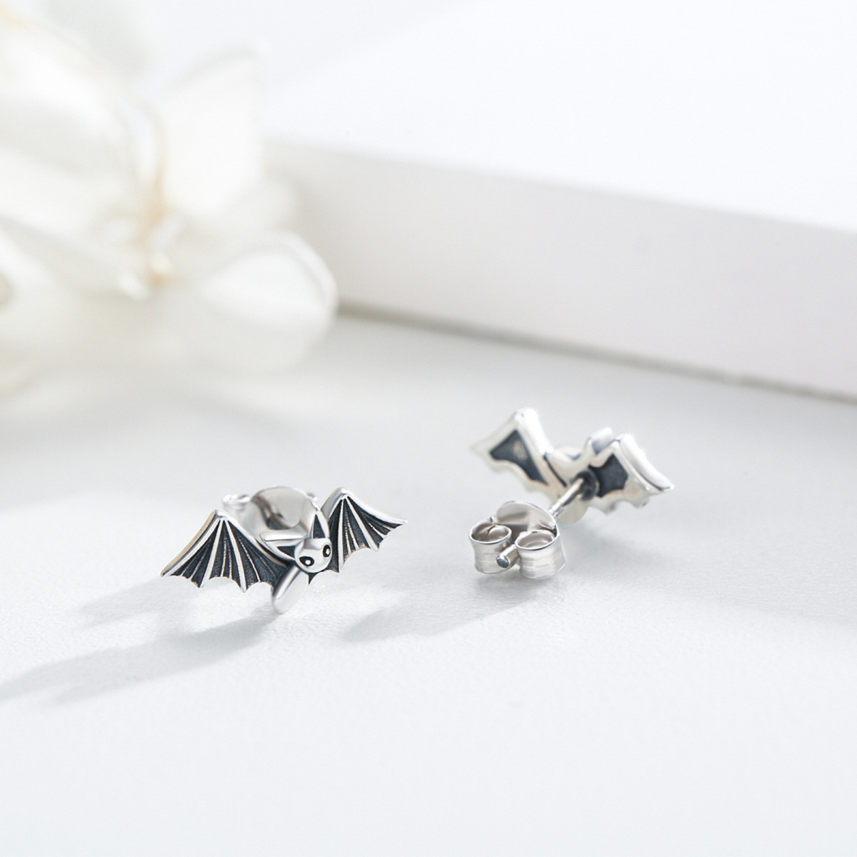 Sterling Silver Bat Stud Earrings-4