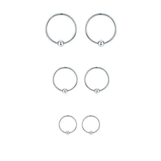 Sterling Silver Bead Cartilage Hoop Earrings Three Pair Set