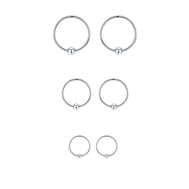 Sterling Silver Bead Cartilage Hoop Earrings Three Pair Set-1