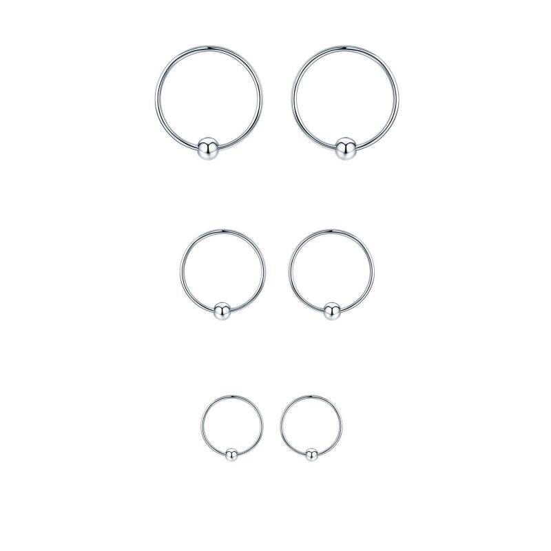 Ensemble de trois paires de boucles d'oreilles créoles en perles d'argent sterling pour cartilage