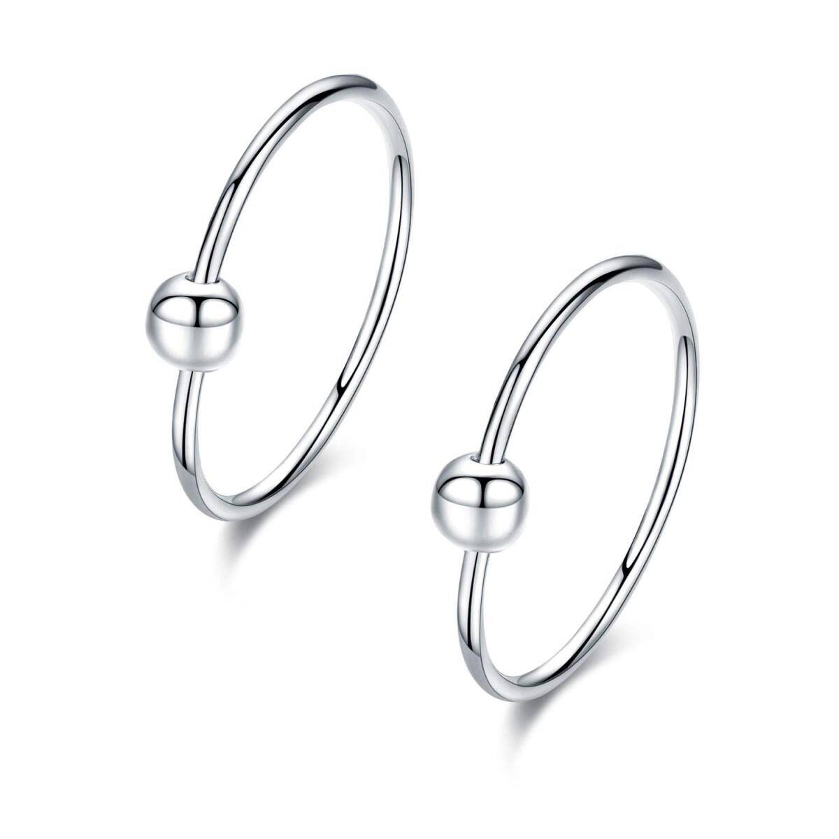 Sterling Silver Bead Cartilage Hoop Earrings Three Pair Set-5