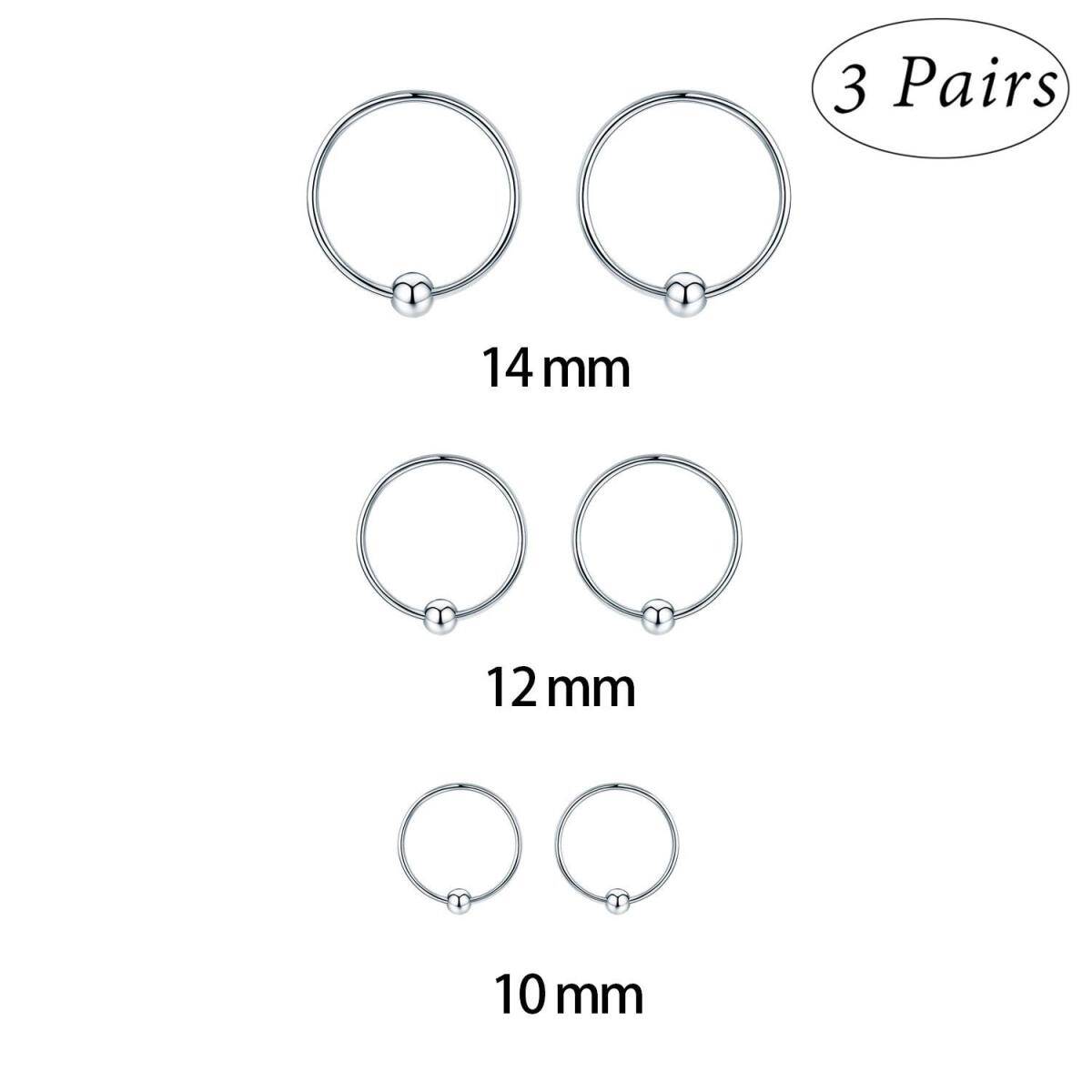 Ensemble de trois paires de boucles d'oreilles créoles en perles d'argent sterling pour cartilage-6