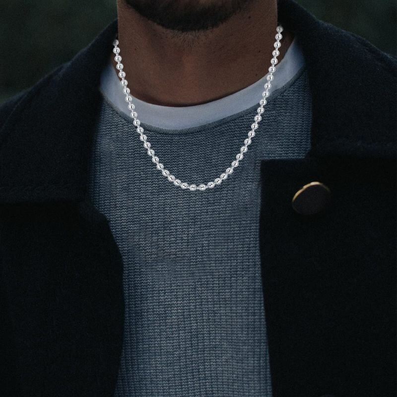 Sterling Silver Bead Bead Chain Necklace 18Inch For Women Best Friends-4