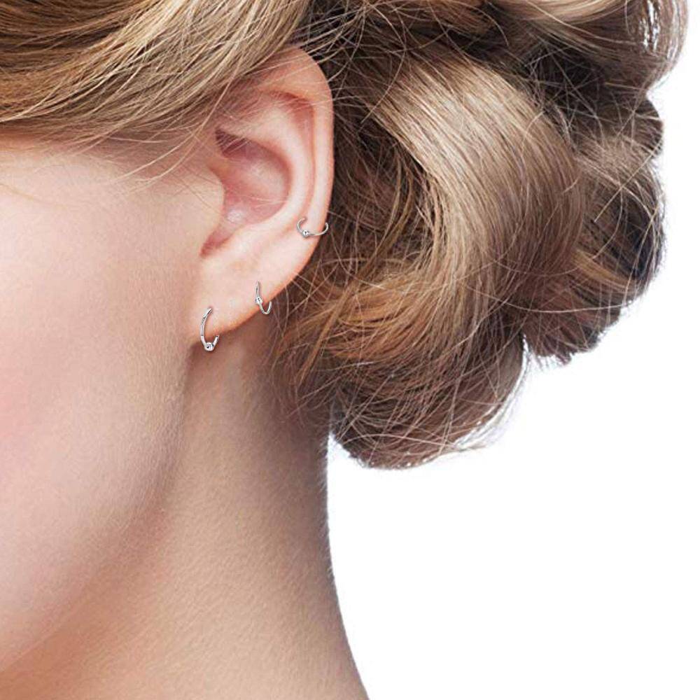 Sterling Silver Bead Hoop Earrings-2