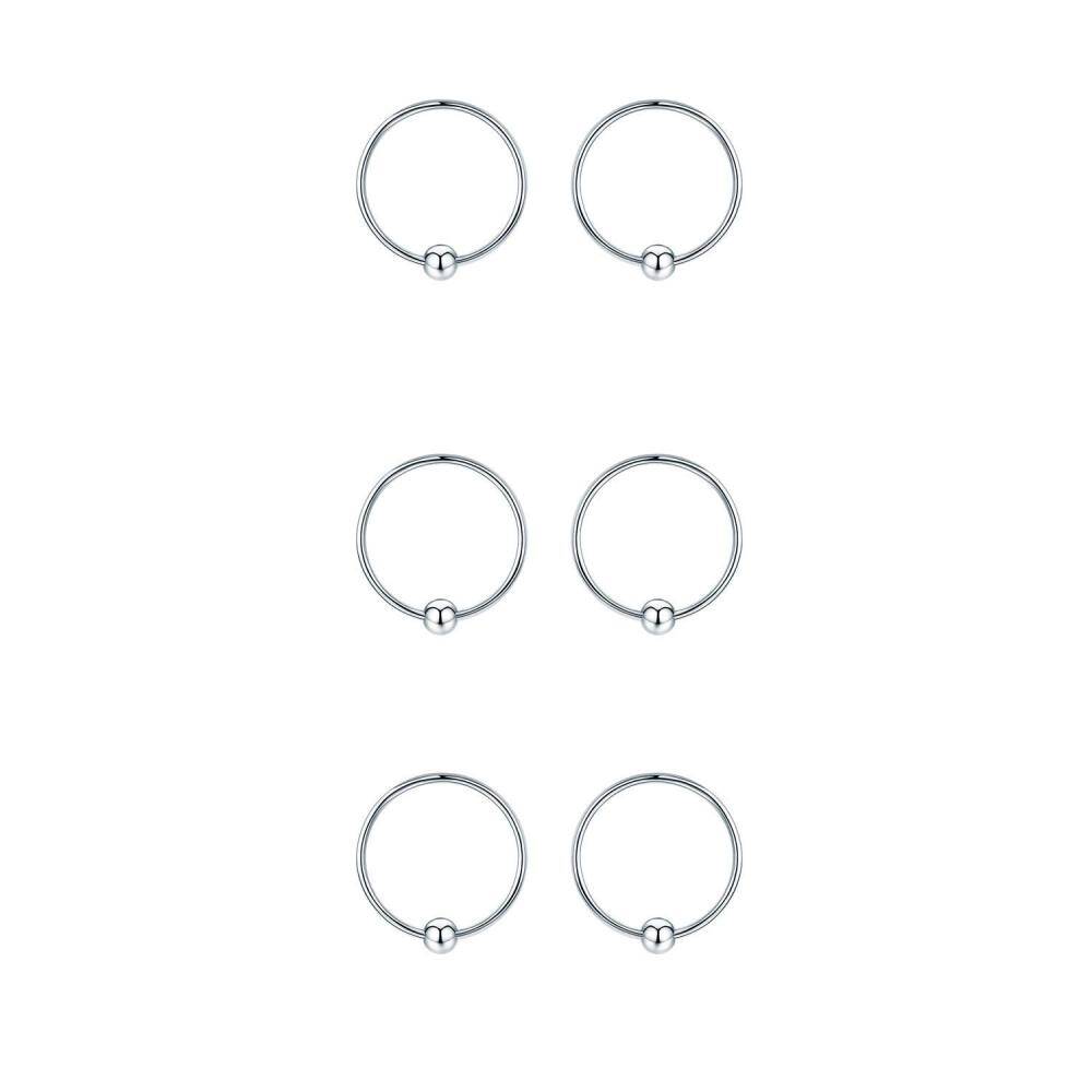 Sterling Silver Bead Hoop Earrings-6