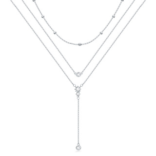 Sterling Silver Cubic Zirconia Bead Layered Necklace-3