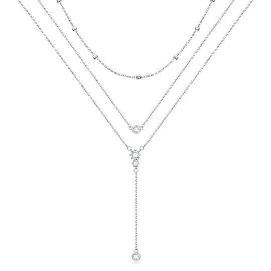 Collana a strati in argento sterling con perline di zirconia cubica