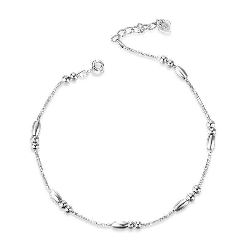 Sterling Silver Bead Single Layer Charm Anklet-12