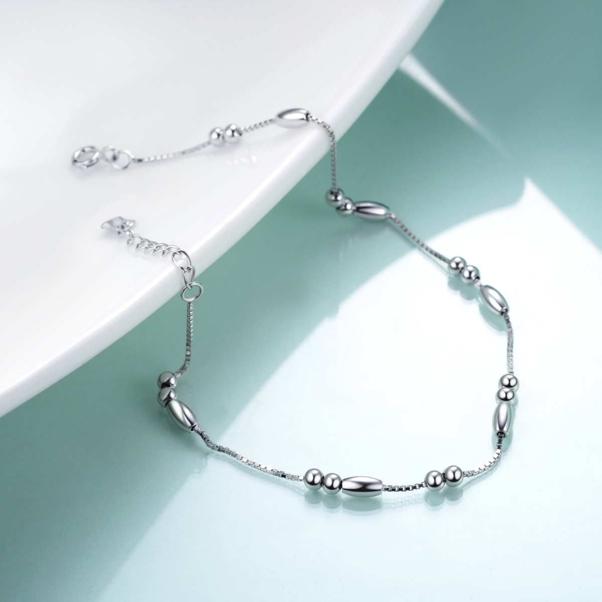 Bracelet de cheville en argent sterling avec une seule couche de perles-2