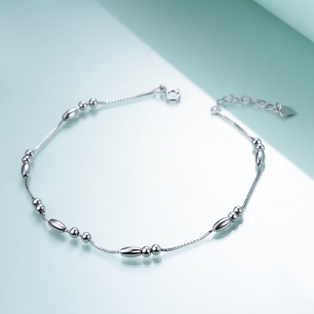 Bracelet de cheville en argent sterling avec une seule couche de perles-3