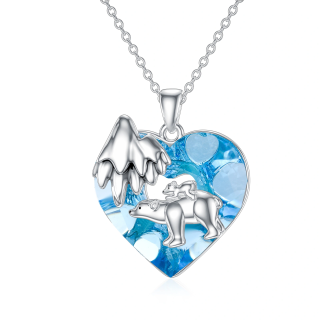 Sterling Silver Bear & Heart Crystal Pendant Necklace-3