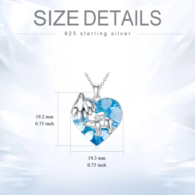 Sterling Silver Bear & Heart Crystal Pendant Necklace-4