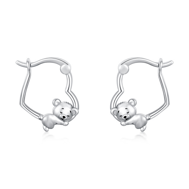 Orecchini a cerchio con orso e cuore in argento sterling