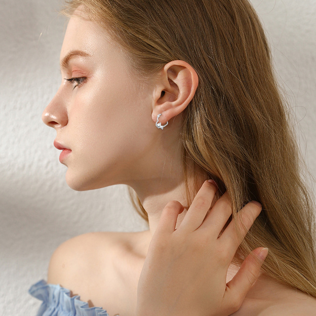 Sterling Silver Bear & Heart Hoop Earrings-2