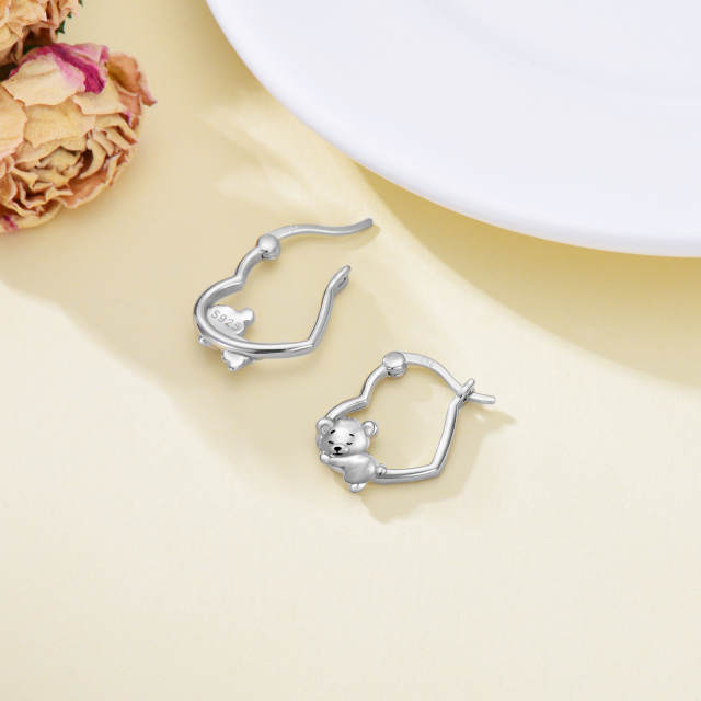 Sterling Silver Bear & Heart Hoop Earrings-4