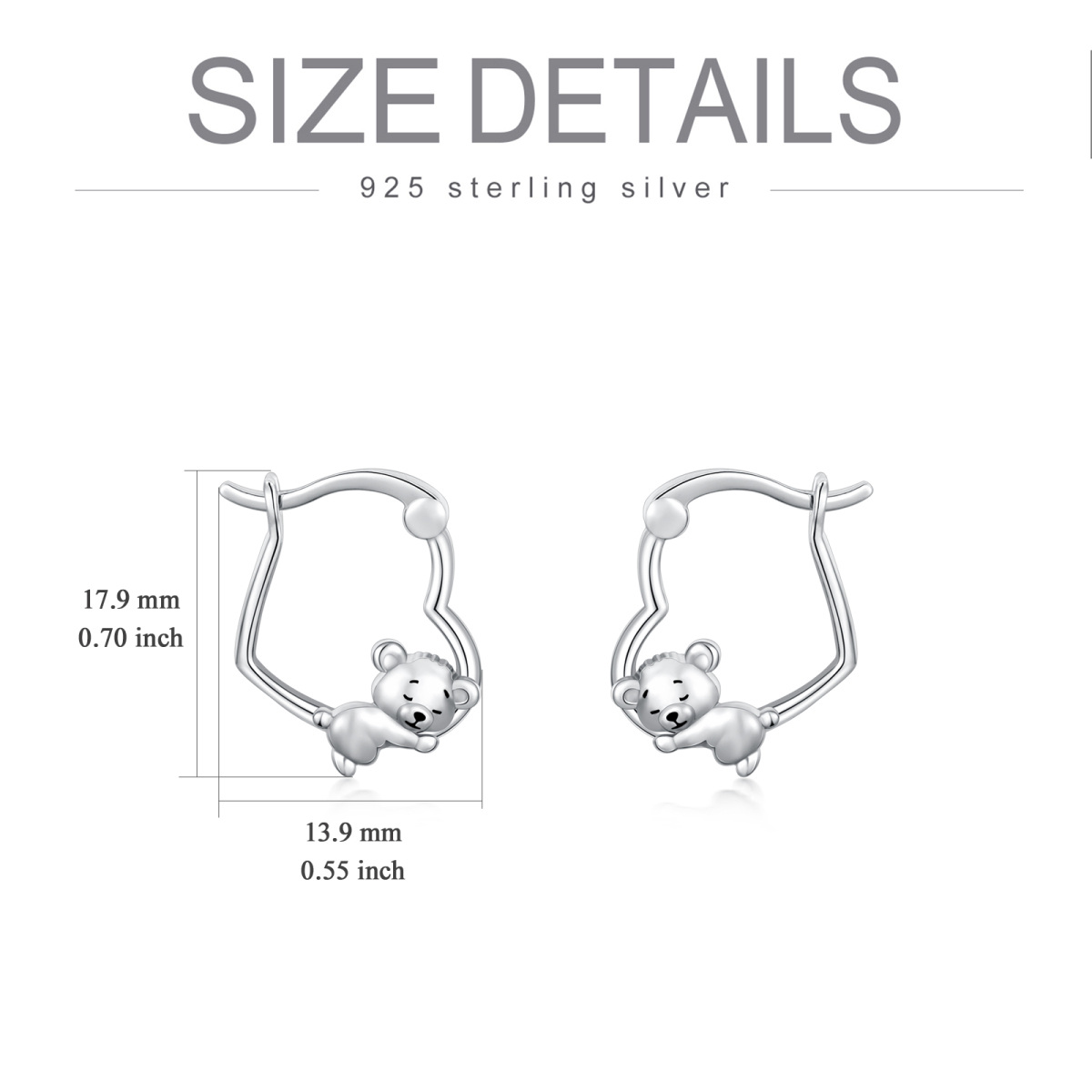 Sterling Silver Bear & Heart Hoop Earrings-5