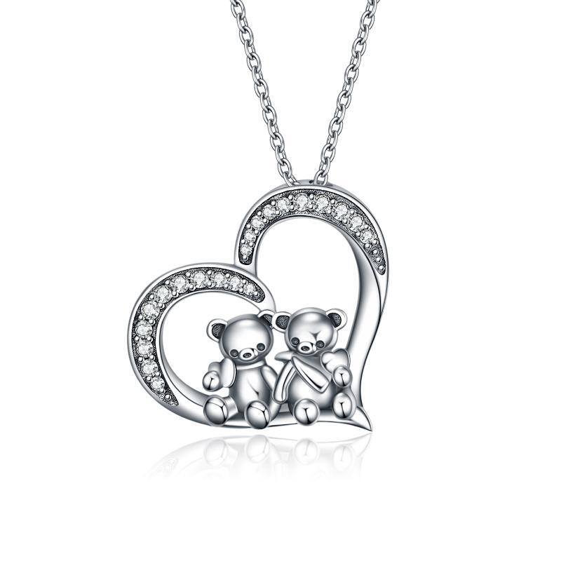 Collar Colgante Oso y Corazón en Plata de Ley-7