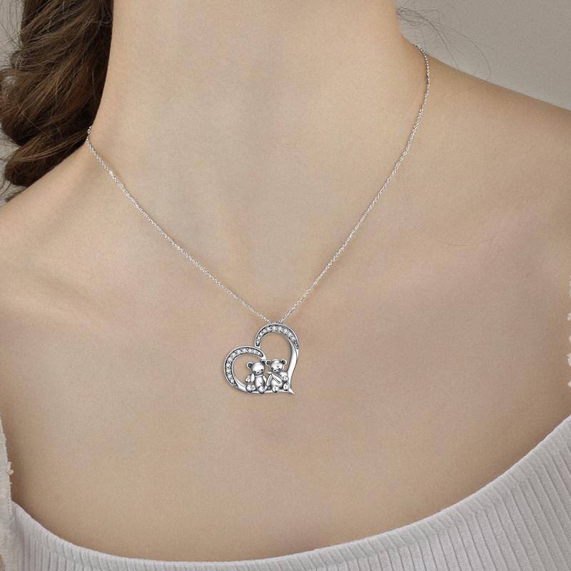 Sterling Silver Bear & Heart Pendant Necklace-2