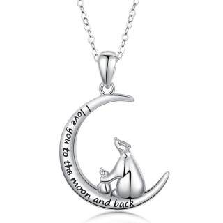 Sterling Silver Bear & Moon Pendant Necklace with Engraved Word-5