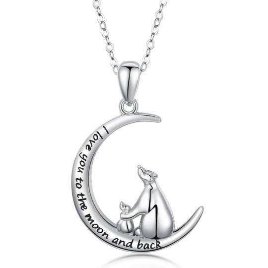 Sterling Silver Bear & Moon Pendant Necklace with Engraved Word