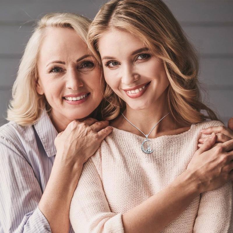 Sterling Silver Bear & Moon Pendant Necklace with Engraved Word-2