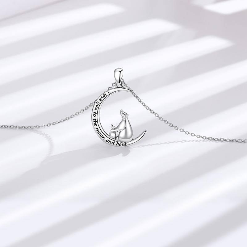 Sterling Silver Bear & Moon Pendant Necklace with Engraved Word-4