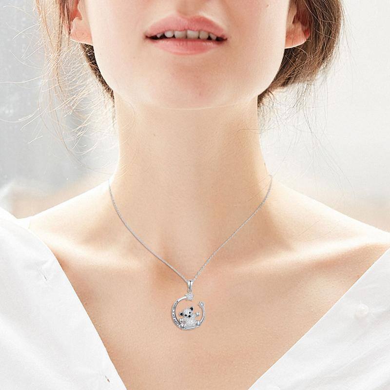 Collana con ciondolo a forma di orso e pentagramma in argento sterling con zirconia cubica-2