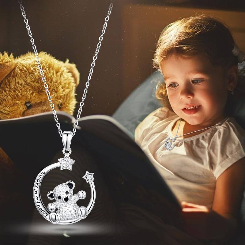 Collana con ciondolo a forma di orso e pentagramma in argento sterling con zirconia cubica-6