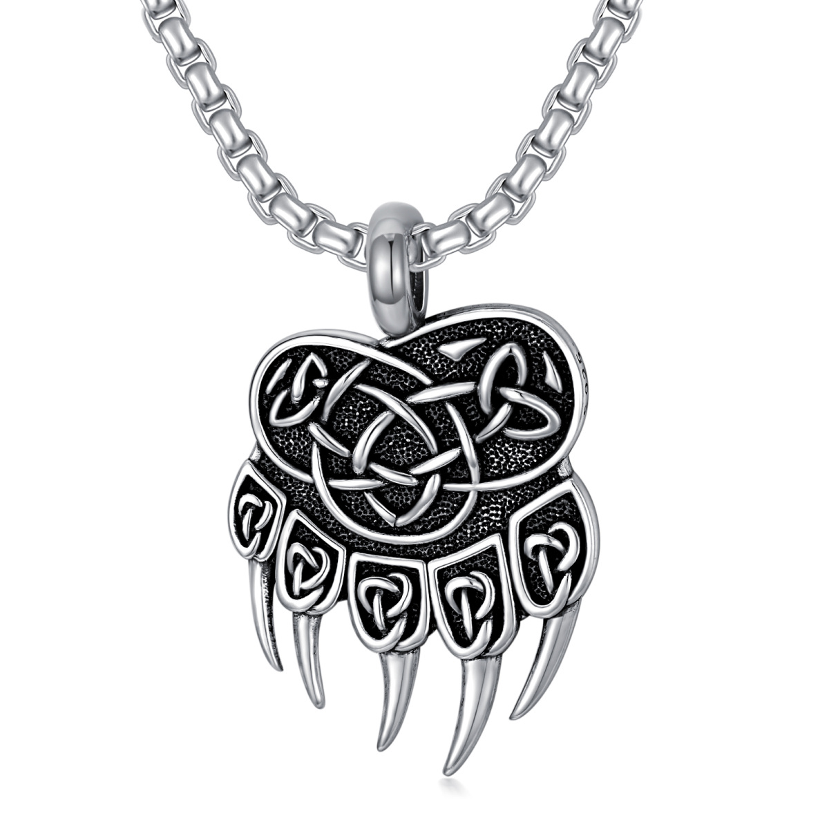 Sterling Silver Bear & Viking Rune Pendant Necklace-1