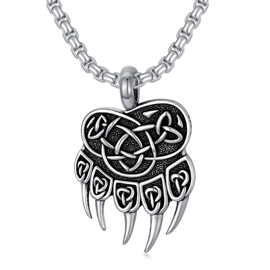 Sterling Silver Bear & Viking Rune Pendant Necklace