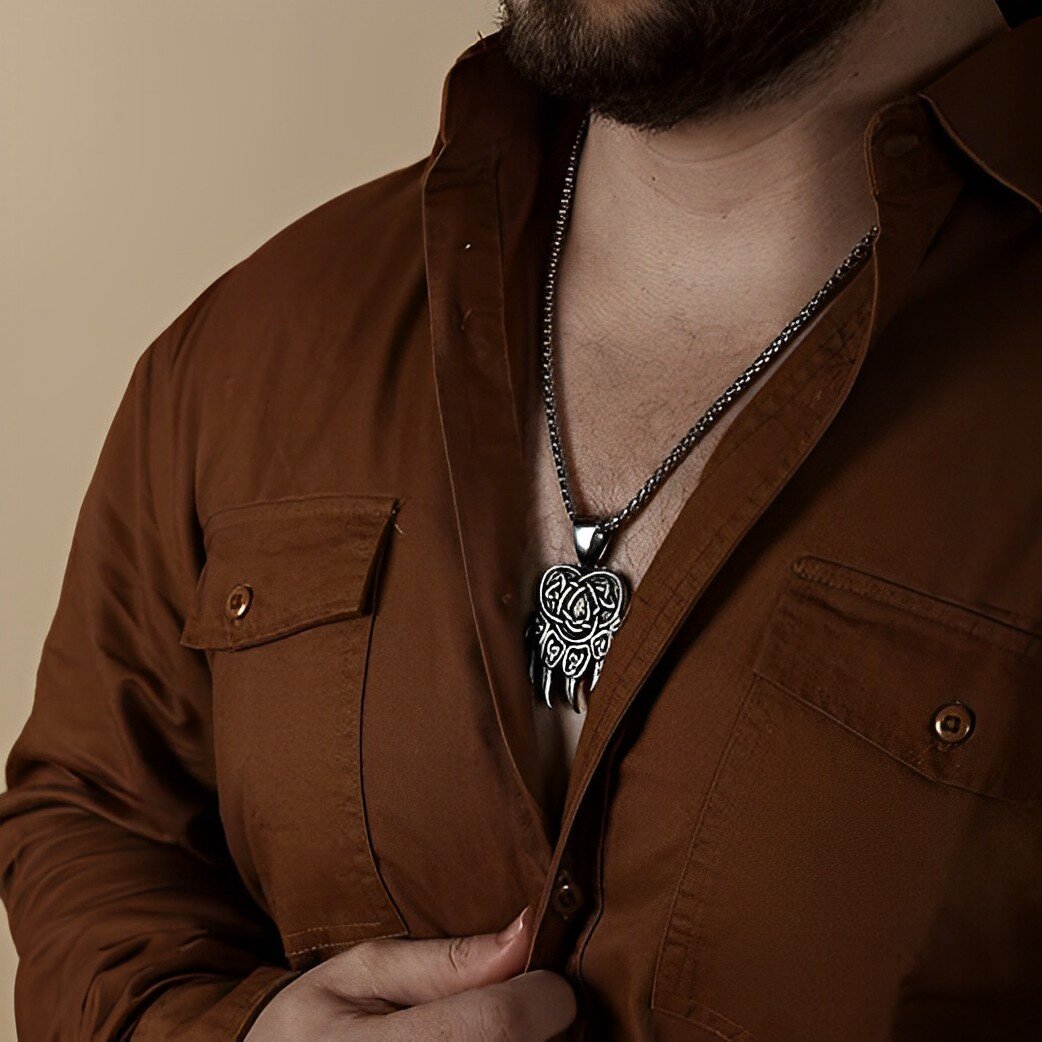 Collier en argent sterling avec pendentif ours et runes vikings-3